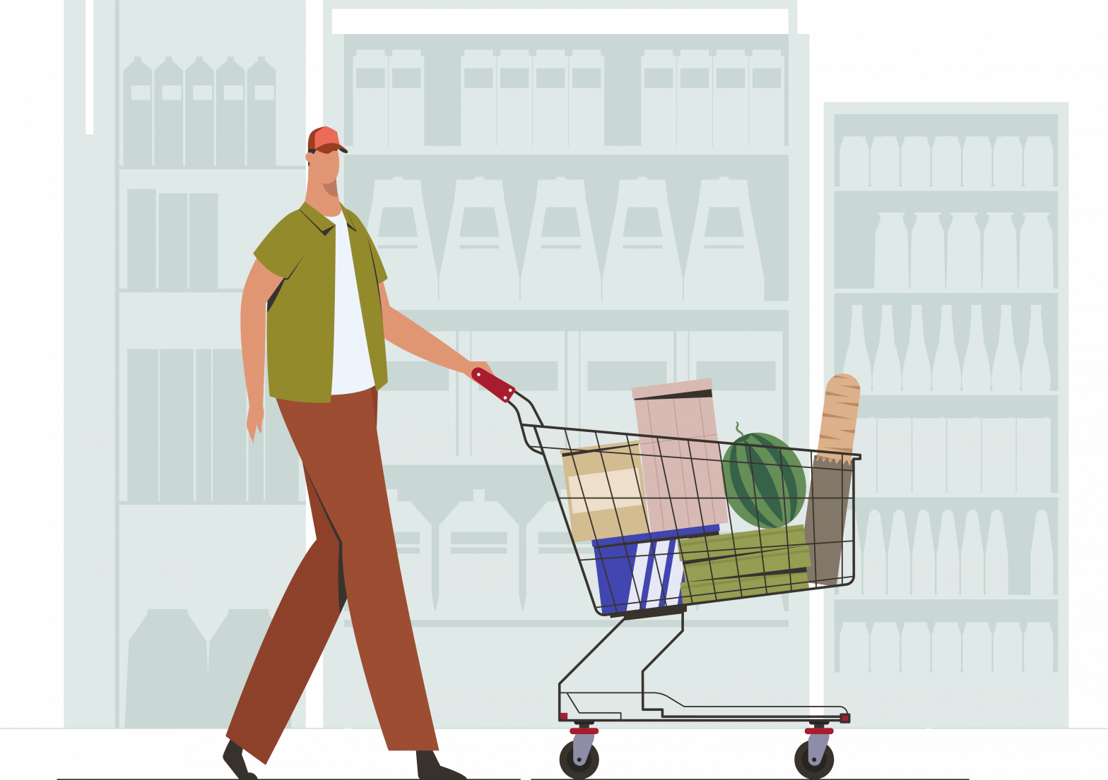 Supermarket Cart Full Of Groceries